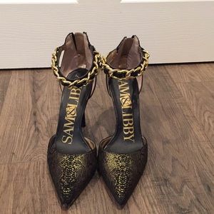 Black and gold heels